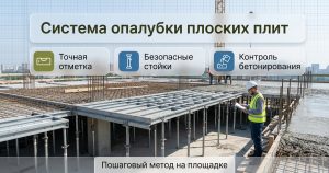 Плоская плита требует точной отметки, надежных стоек и контролируемого бетонирования