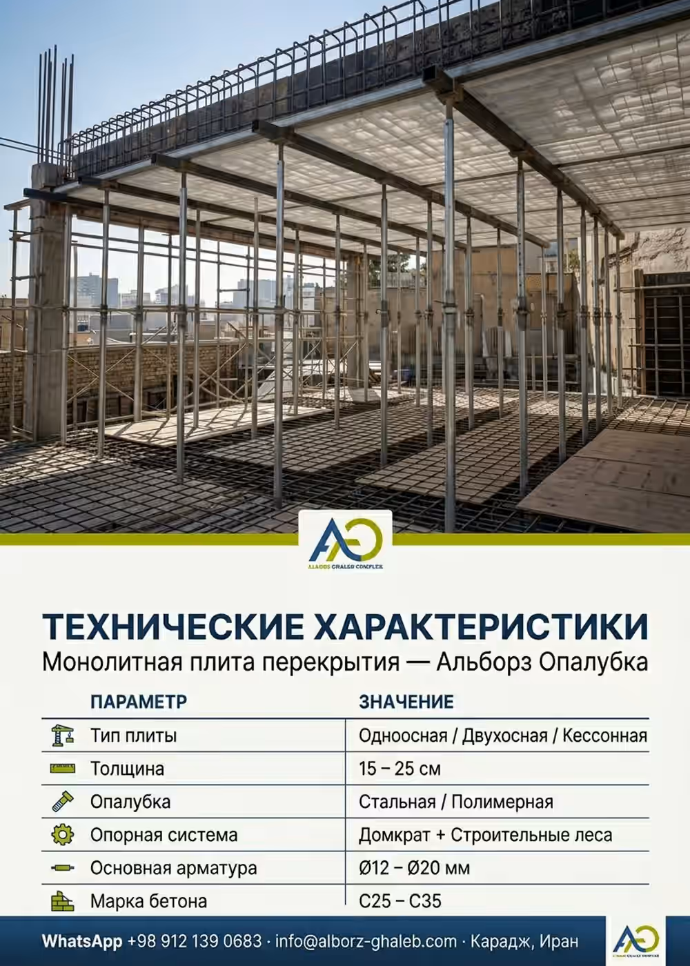 Устройство монолитной плиты перекрытия: полное руководство по методам и цене 2026 5 Технические характеристики монолитной плиты перекрытия — толщина, марка бетона и размеры модульной опалубки Альборз