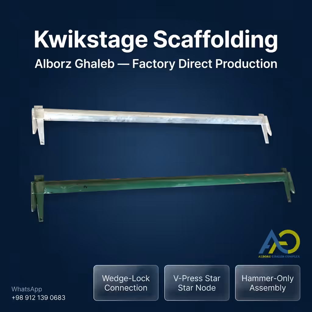 kwikstage Scaffolding 2 Horizontal ledger with C-shaped wedge-lock jaw heads for Kwikstage scaffolding