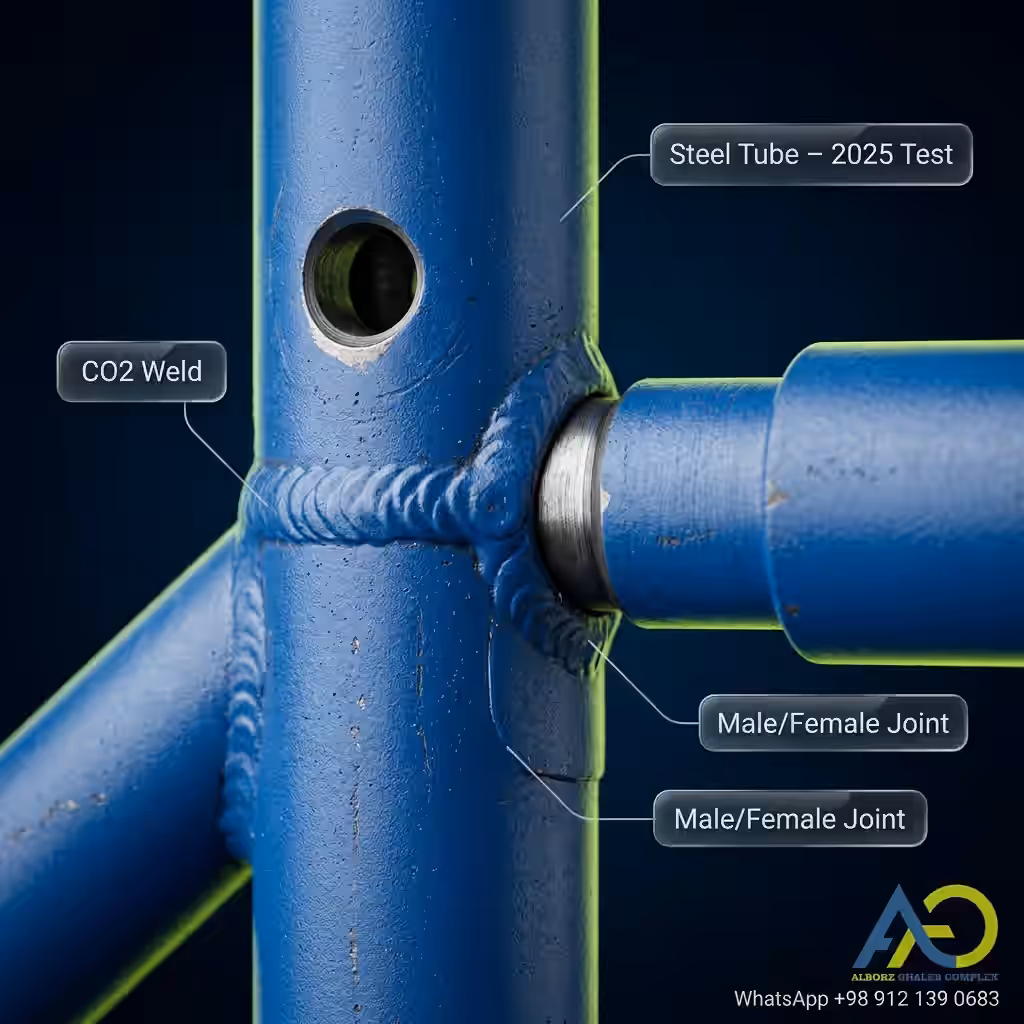 Triangular Scaffold | Omega Shoring System for Slabs and Bridge Decks 10 Close up of triangular scaffold connector CO2 weld and pin hole detail