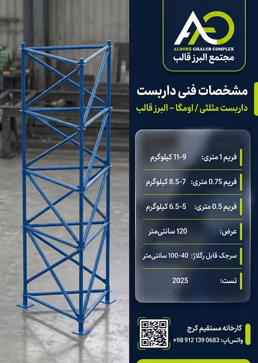 داربست مثلثی |خرید، تولید، و قیمت داربست اومگا (شورینگ) 9 برگه مشخصات فنی داربست اومگا با فریم 0.5 و 0.75 و 1 متری